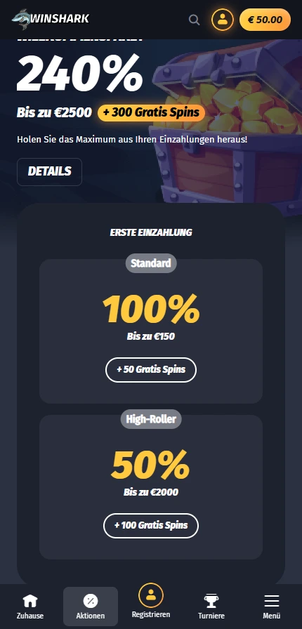 Winshark Casino Welcome Bonus Desktop