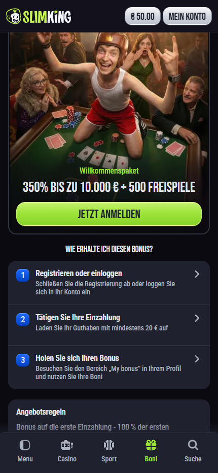 SlimKing Casino Welcome Bonus Desktop