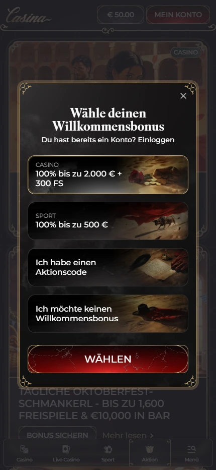 Casina Casino Welcome Bonus Desktop